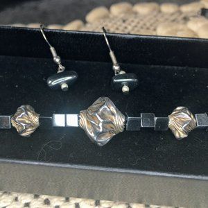 Genuine Hematite & Sterling Silver Necklace Set